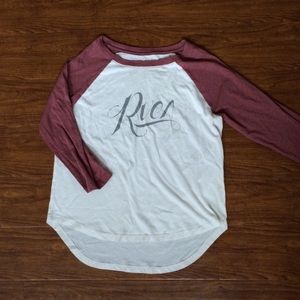 Men’s RVCA baseball T-shirt Maroon and off white